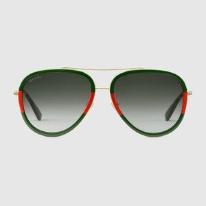 Gucci Aviator Sunglasses with Green and Red Trim GG0062S